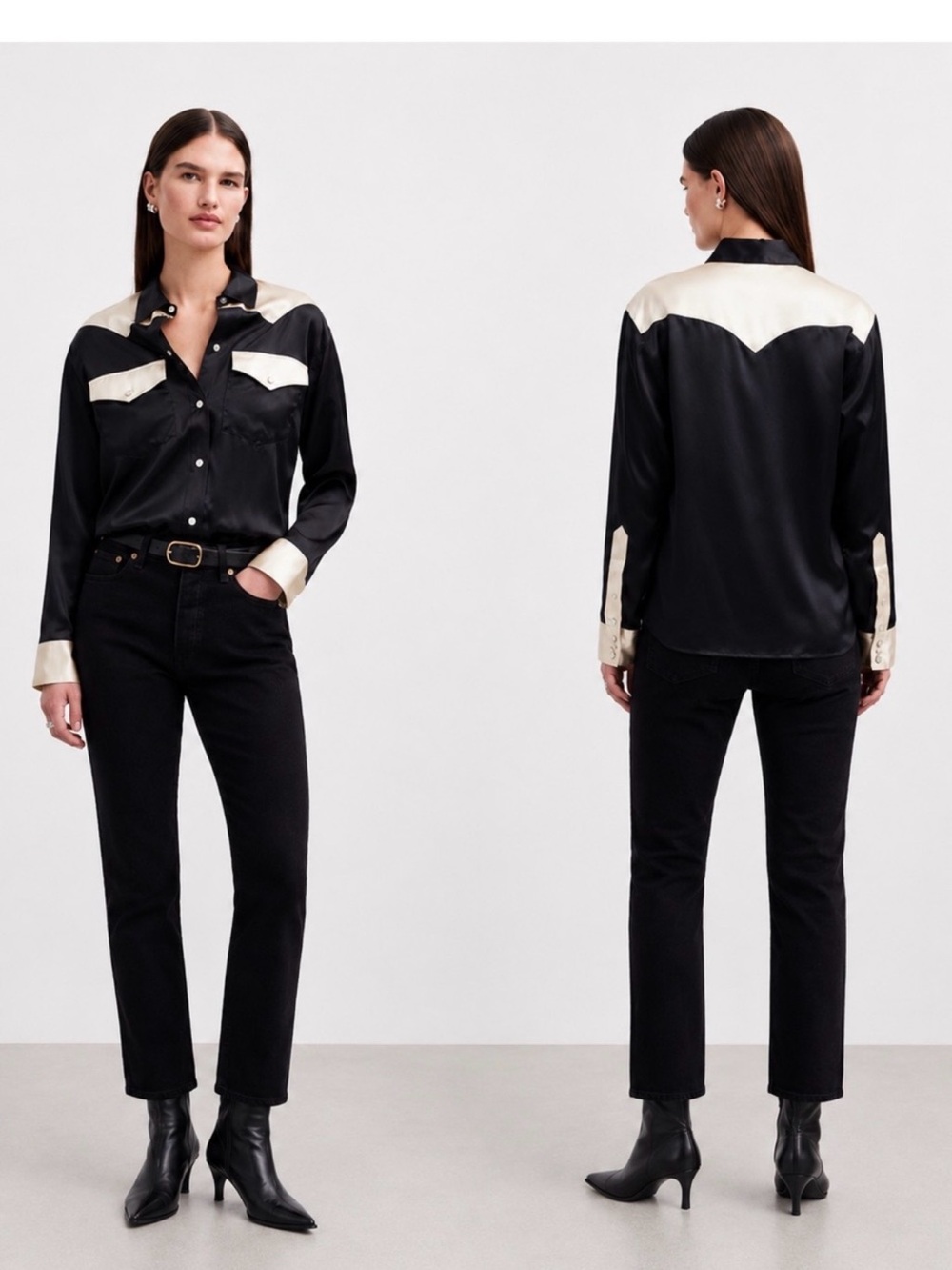 Alexa Chung x Madewell Satin Western Shirt Black Alabaster NWT Sz XS